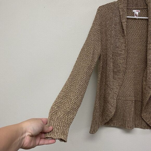 Bongo Brown/Tan Open Front Relaxed Fit Long Cardigan Womens Size Large Crochet - Picture 3 of 5
